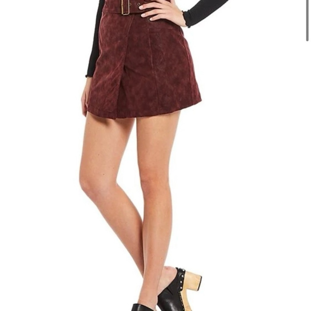 Faux Suede High Rise Belted Wrap Skirt